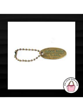 DAVID KING BOSTON OVAL GOLD BRASS METAL KEY FOB BAG CHARM KEYCHAIN HANG TAG